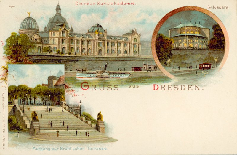 Utsikt över Dresden, Tyskland (chromolitho) av German School