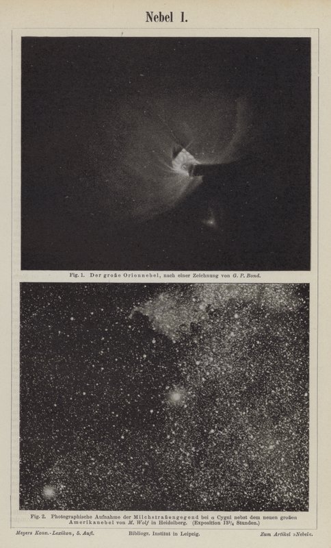 Utsikt över Orionnebulosan och Vintergatan i området Deneb (gravyr) av German School
