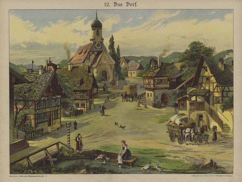 Village (färg litho) av German School