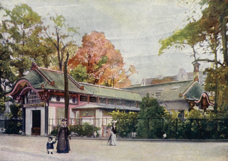 Vadarfågelhus, Berlins zoologiska trädgård, Tyskland (färg litho) av German School