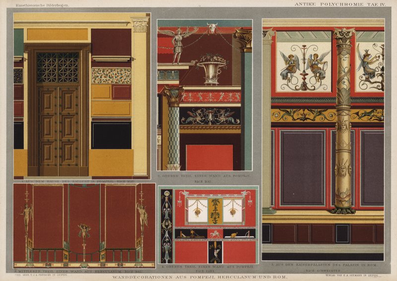 Väggdekorationer från Pompeji, Herculaneum och Rom (färg litho) av German School