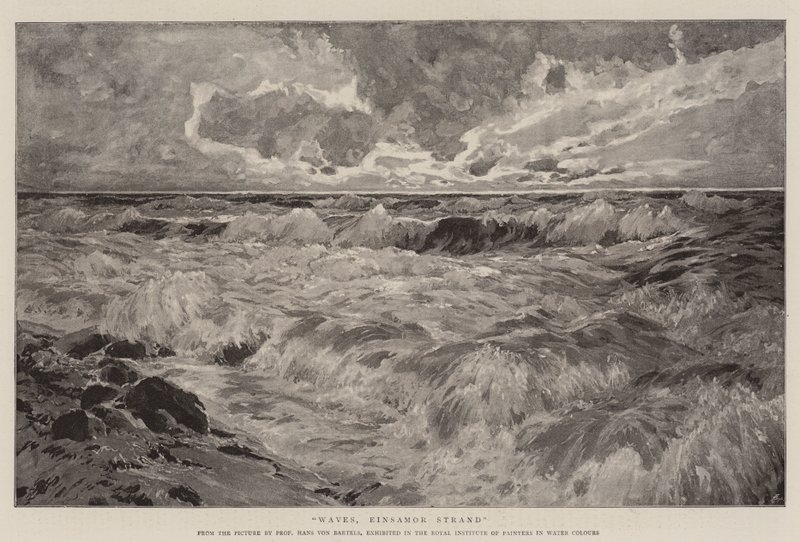 Vågor, Einsamor Strand (litho) av German School