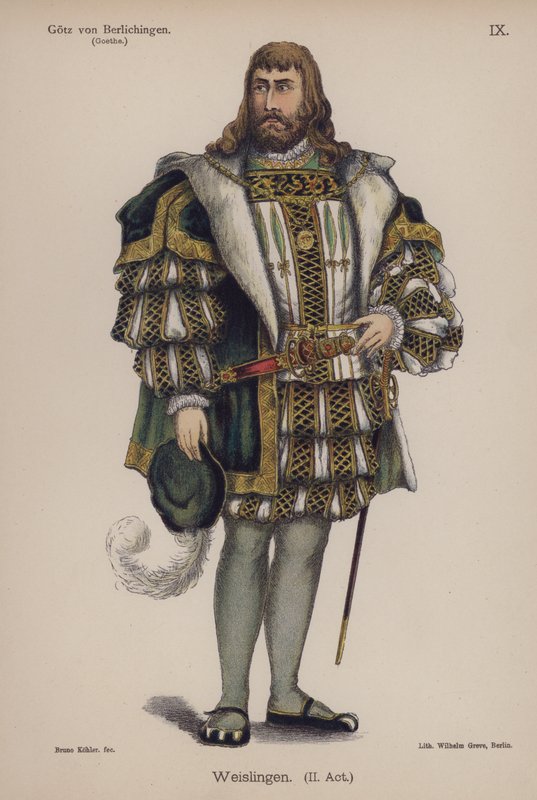 Weislingen, från Gotz von Berlichingen av Goethe (färg litho) av German School