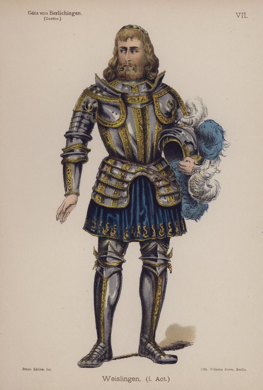 Weislingen, från Gotz von Berlichingen av Goethe (färg litho) av German School