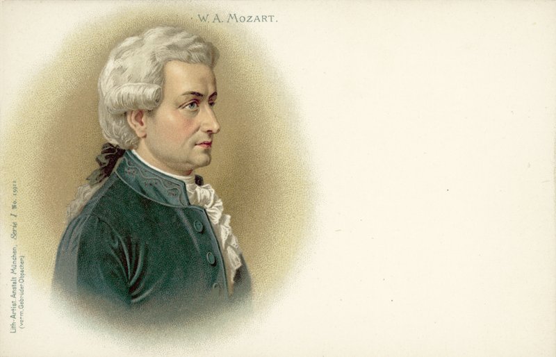 Wolfgang Amadeus Mozart (färg litho) av German School