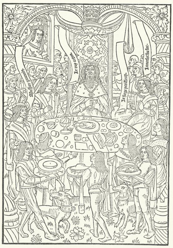 Träsnitt från den första upplagan av Lancelot du Lac, tryckt i Rouen av Jean le Bourgeois 1488 (gravyr) av German School
