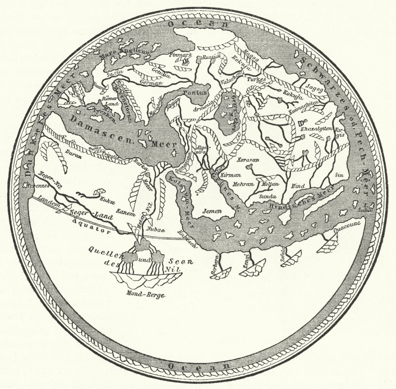 Världskarta över den arabiske geografen och kartografen Muhammad al-Idrisi av German School