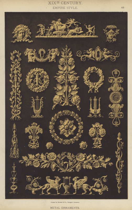 XIXth Century, Empire Style, metalldekorationer (färg litho) av German School