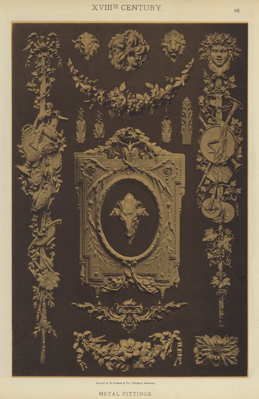 XVIIIth Century, metallbeslag (färg litho) av German School