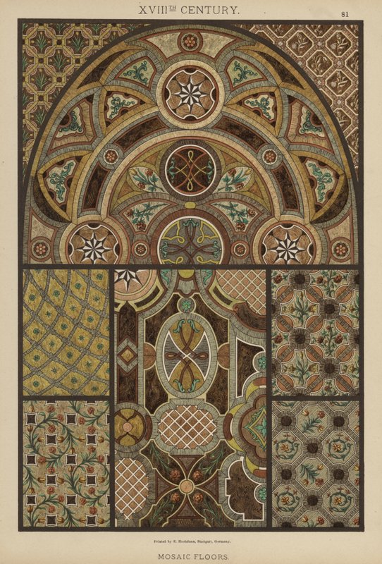 1800-talet, mosaikgolv (färg litho) av German School
