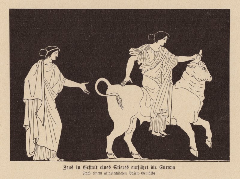 Zeus, i form av en tjur, för bort Europa (litho) av German School