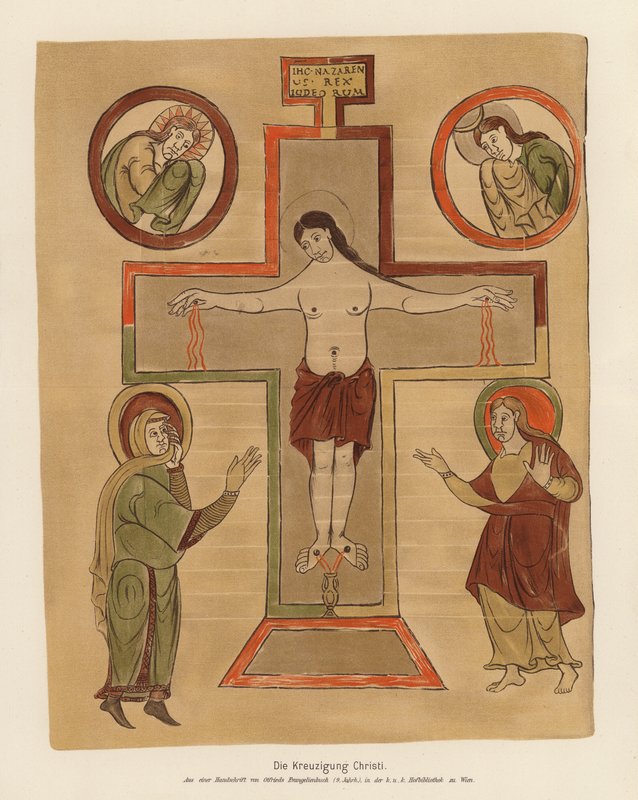 Jesu Kristi korsfästelse (färglitografi) av German School