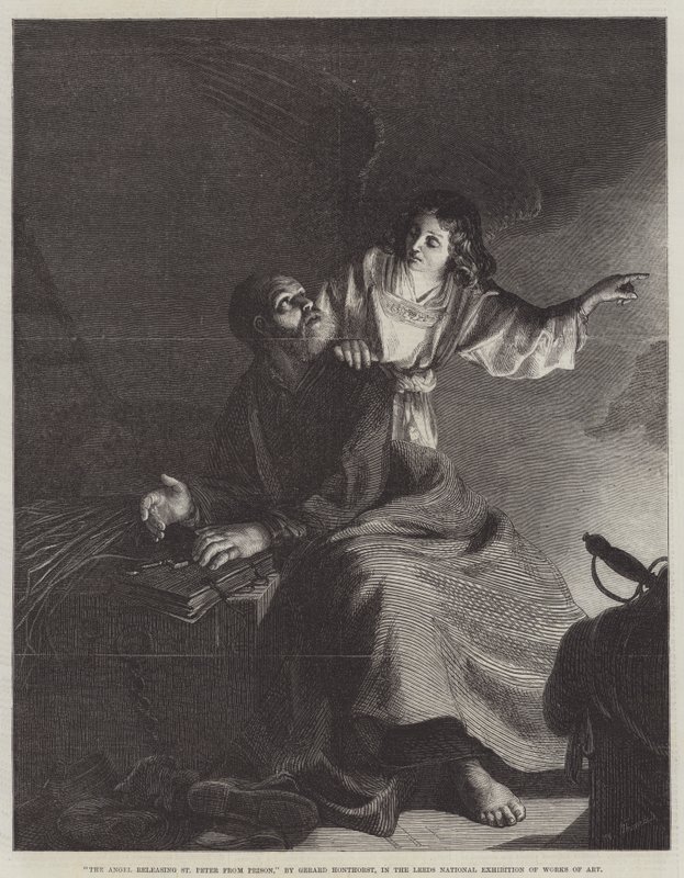 Ängeln släpper St Peter från fängelset av Gerrit van Honthorst
