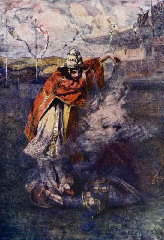 Duessa skingrade the Enchanted Cloud (färg litho) av Gertrude E. Demain (after) Hammond