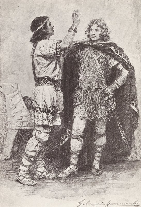 Illustration till The Story of Hereward, The Champion of England (litografi) av Gertrude E. Demain (after) Hammond