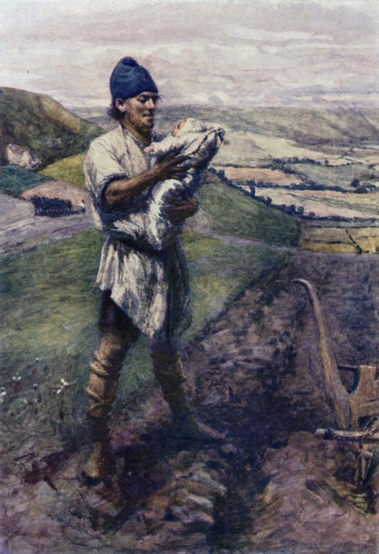 "I ett fårat fält fann plogmannen dig" (färg litho) av Gertrude E. Demain (after) Hammond