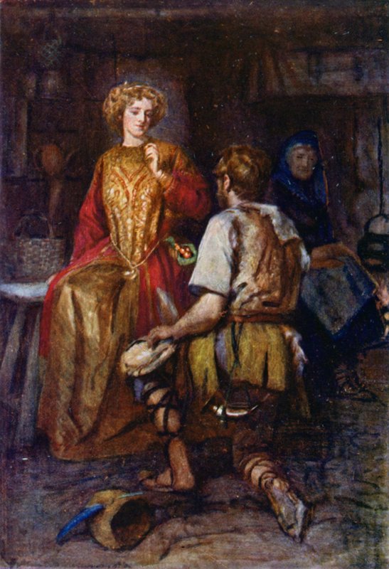 "Ofta från skogens vildmarker han tog med sig, vars sidor var fyllda med leende röda!" (färg litho) av Gertrude E. Demain (after) Hammond
