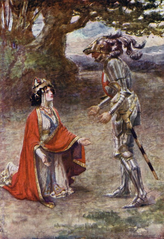 Röda korsriddaren var helt övervunnen (färg litho) av Gertrude E. Demain (after) Hammond