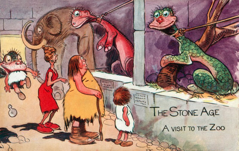 Stenåldern: ett besök på zoo (färglitografi) av Gilbert Morris Payne