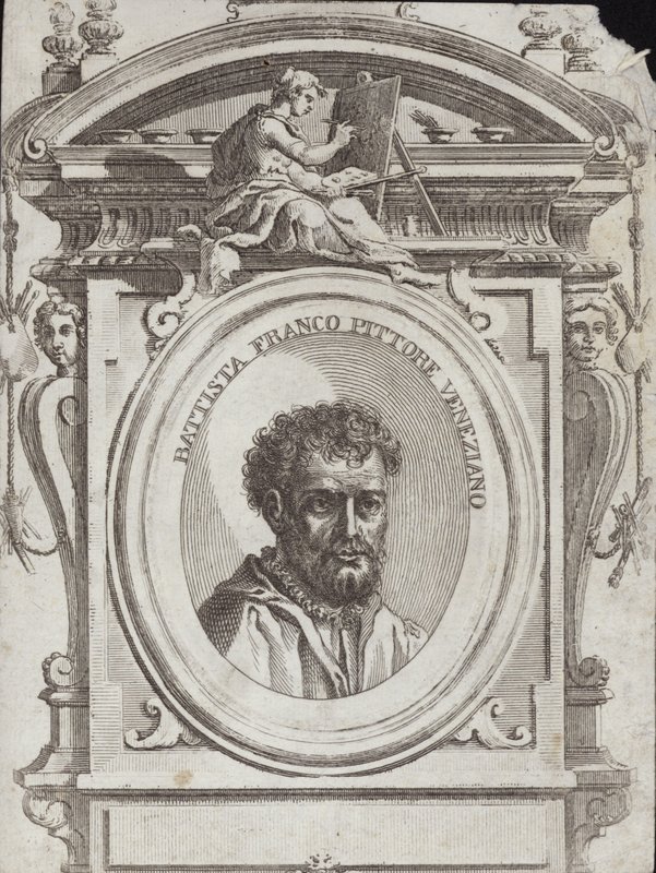 Battista Franco Veneziano, född som Giovanni Battista Franco, en italiensk konstnär. Gravyr Giorgio Vasari av Giorgio Vasari