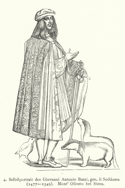 Självporträtt av den italienska renässanskonstnären Il Sodoma (Giovanni Antonio Bazzi) (gravyr) av Giovanni Antonio Bazzi (after) Sodoma