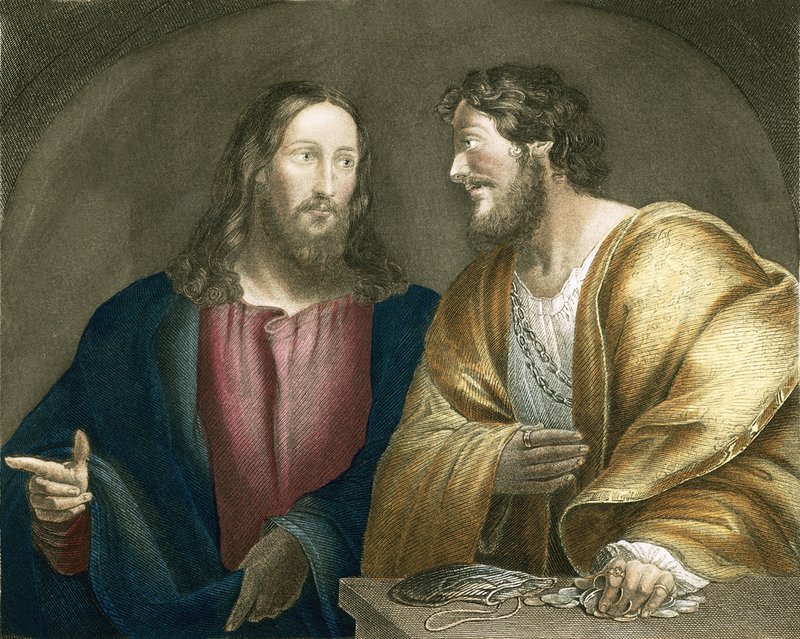 Jesus rekryterar Matteus som en lärjunge av Giovanni Antonio Pordenone
