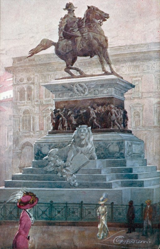 Milano / Milano: Monument över Victor Emmanuel II (färglitografi) av Giovanni Guerzoni
