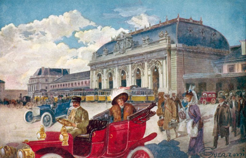 Milano / Milano: Stazione Centrale (färglitografi) av Giovanni Guerzoni