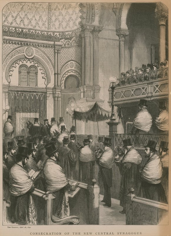 Invigning av den nya centrala synagogan (gravyr) av Godefroy Durand