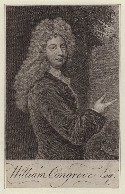William Congreve, engelsk dramatiker (gravyr) av Godfrey (after) Kneller