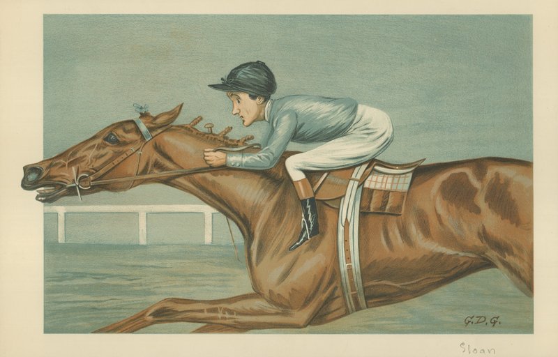 Tod Sloan, An American jockey, 25 maj 1899, Vanity Fair-tecknad film av Godfrey Douglas Giles