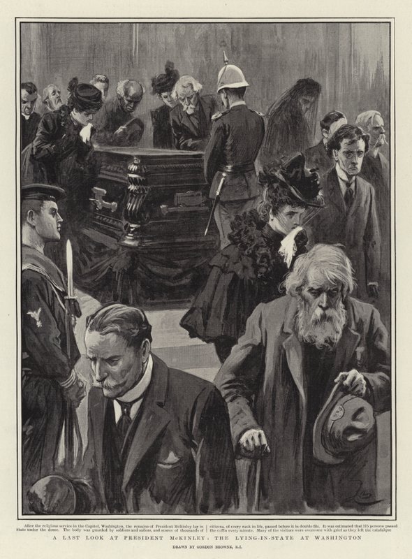 En sista titt på president McKinley, som ligger i statlig säng i Washington av Gordon Frederick Browne