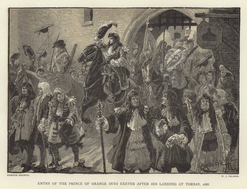 Prinsen av Orange gick in i exeter efter hans landning i Torbay, 1688 av Gordon Frederick Browne