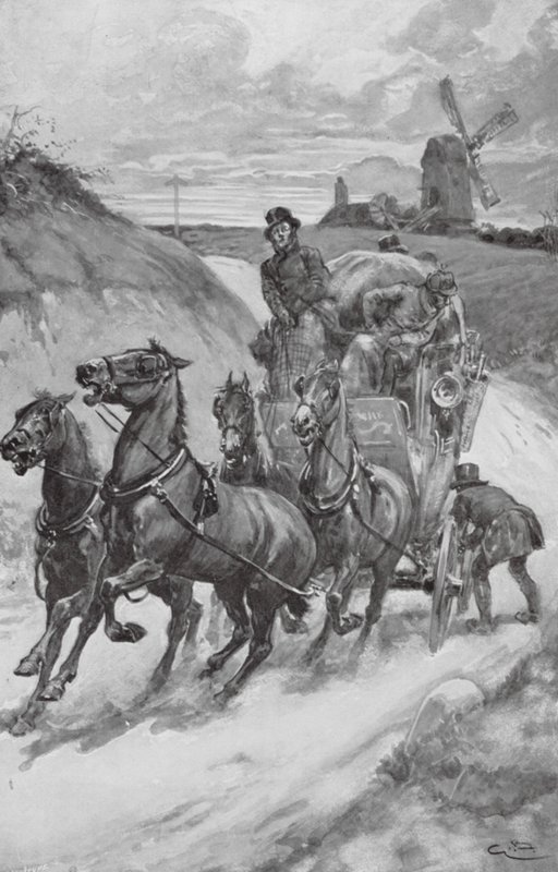 En scencoach förr i tiden (litografi) av Gordon Frederick (after) Browne