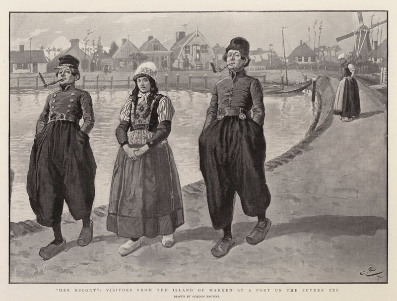 Hennes eskort, besökare från ön Marken i en hamn vid Zuyder Zee av Gordon Frederick Browne