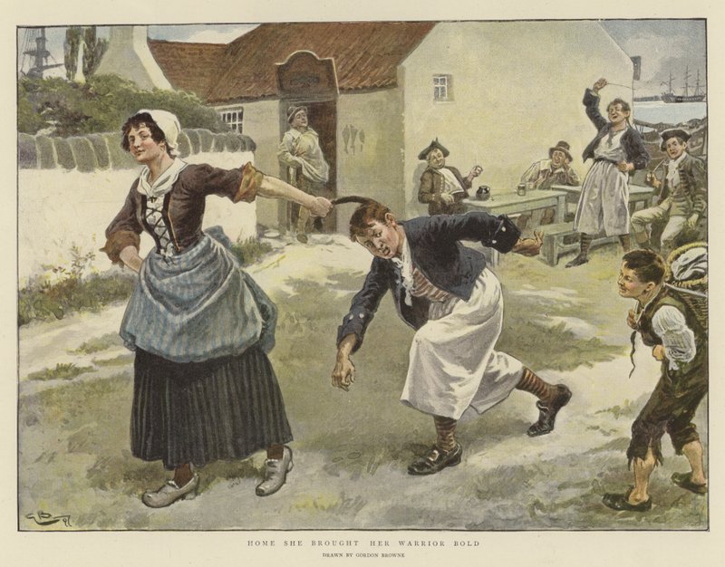 Hem Hon tog med sig sin krigare Bold (chromolitho) av Gordon Frederick Browne