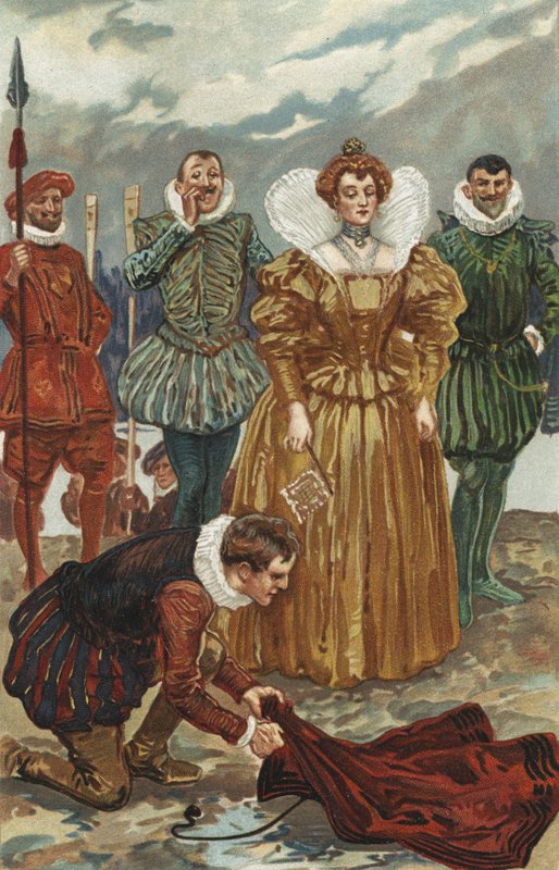 Sir Walter Raleigh erbjuder sin mantel till drottning Elizabeth I av Gordon Frederick Browne