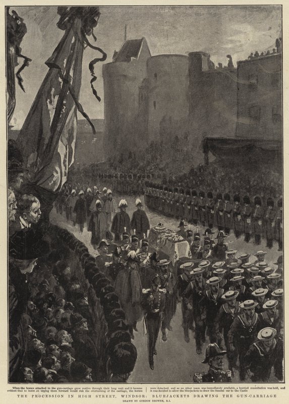 Processionen i High Street, Windsor, Bluejackets som ritar Gun-Carriage av Gordon Frederick Browne