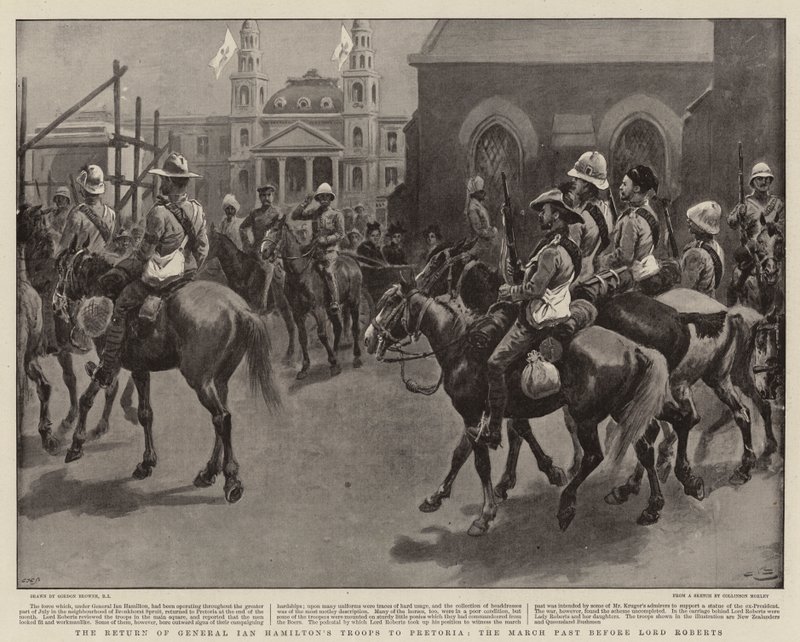 General Ian Hamiltons truppers återkomst till Pretoria, mars innan Lord Roberts av Gordon Frederick Browne