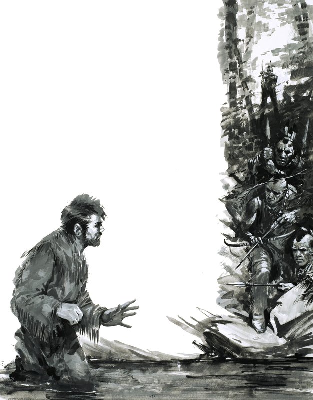 Alexander Mackenzie hotas av indianer när han vadar genom en flod av Graham Coton