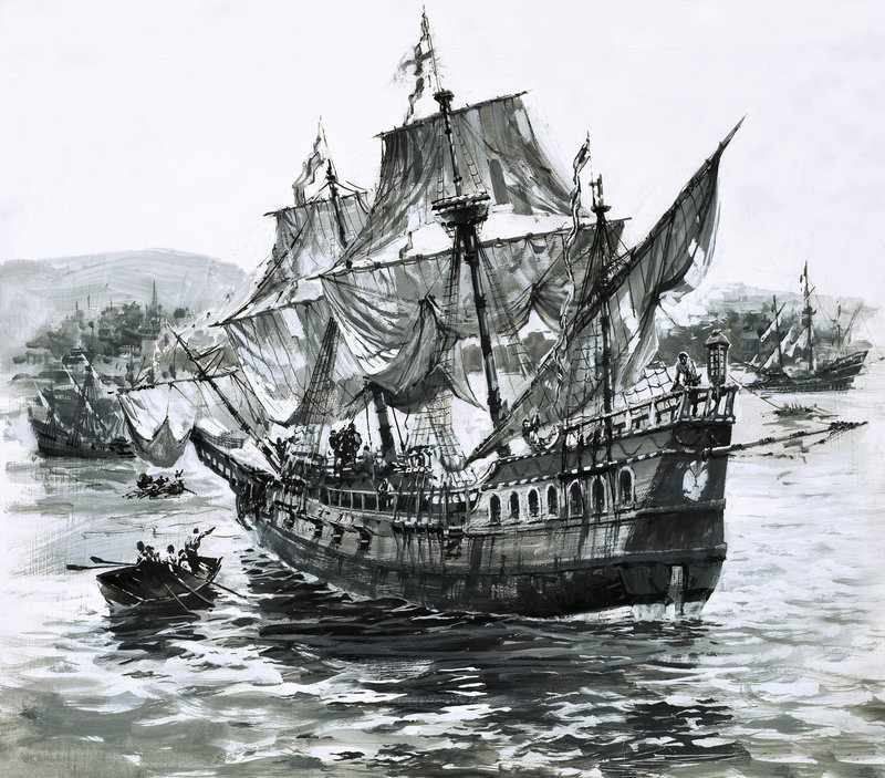 Drakes skepp, Golden Hind, haltar tillbaka till Portsmouth med enorma rikedomar i bagaget av Graham Coton