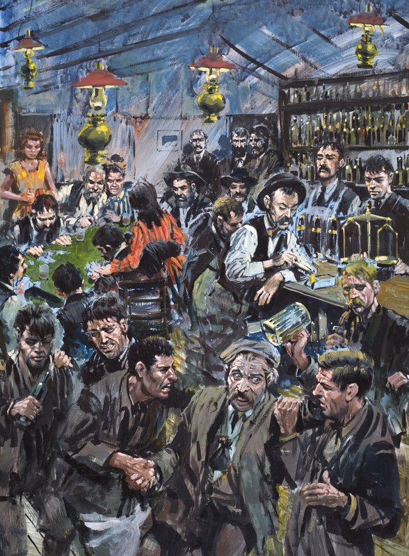 "Soapy" Smiths (1860-98) krokiga kungarike (gouache på papper) av Graham Coton