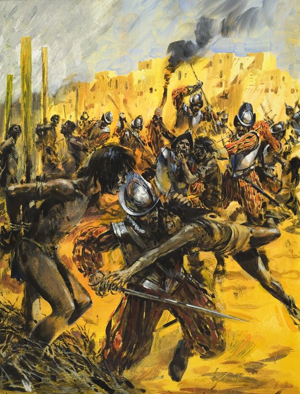 Spanish Conquistadors (gouache på papper) av Graham Coton