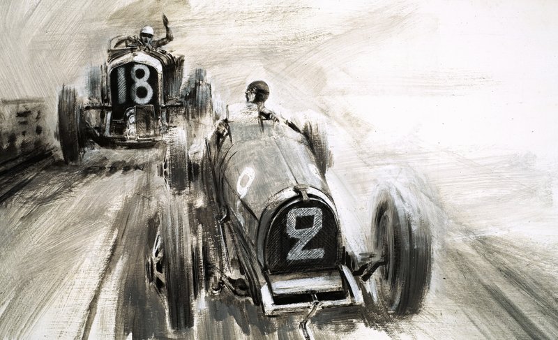 Tim Birkin kör på Brooklands av Graham Coton