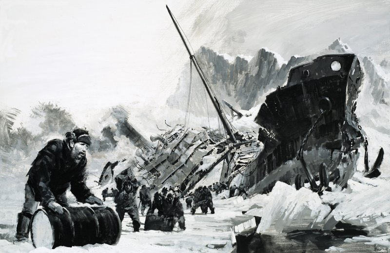 Oidentifierat fartygsvrak på en isig glaciär av Graham Coton