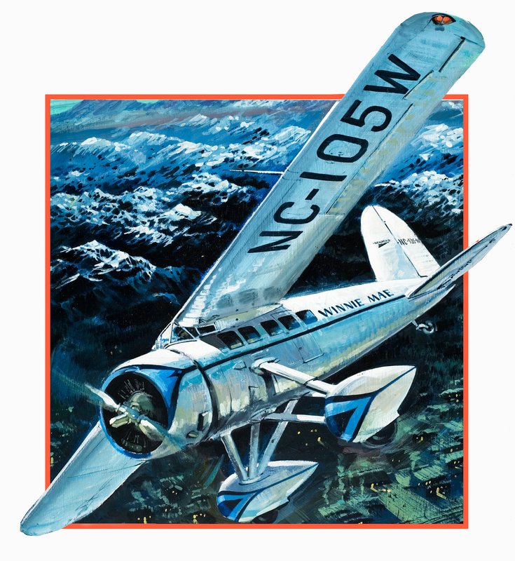 Wiley Hardemann Postflygning med Winnie May solo jorden runt (gouache på papper) av Graham Coton