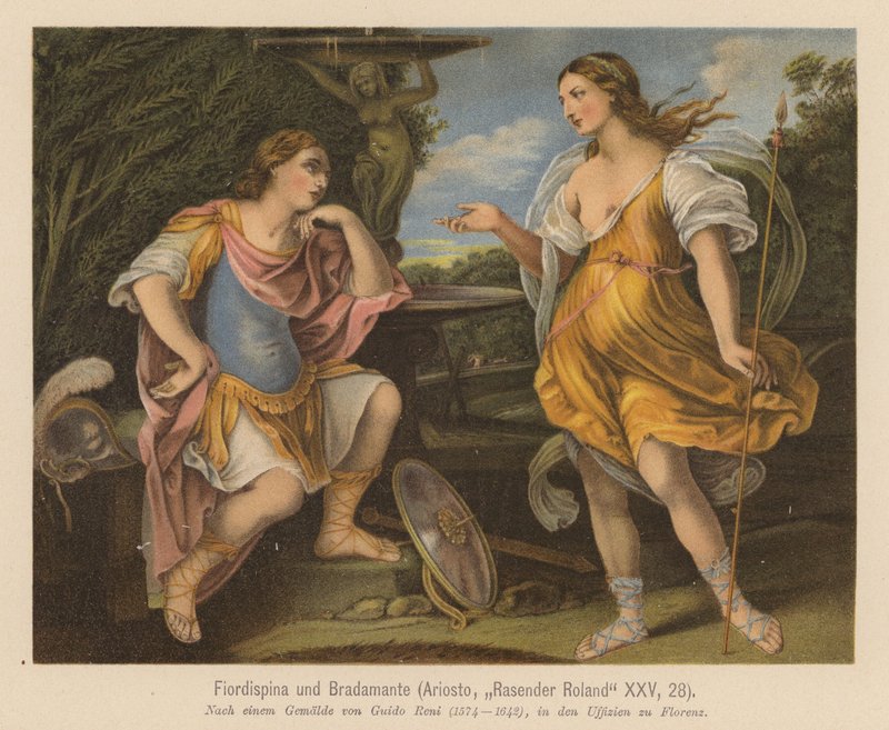 Scen ur Orlando Furioso av Ludovico Ariosto (färglitografi) av Guido (after) Reni