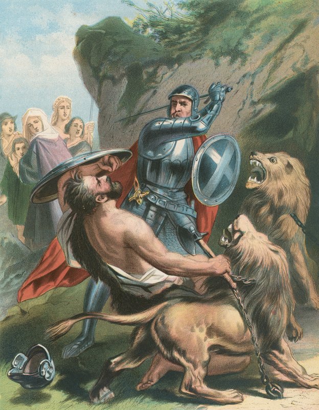 Slaget om Great-Heart med Giant Grim och lejonen av Gustav Bartsch