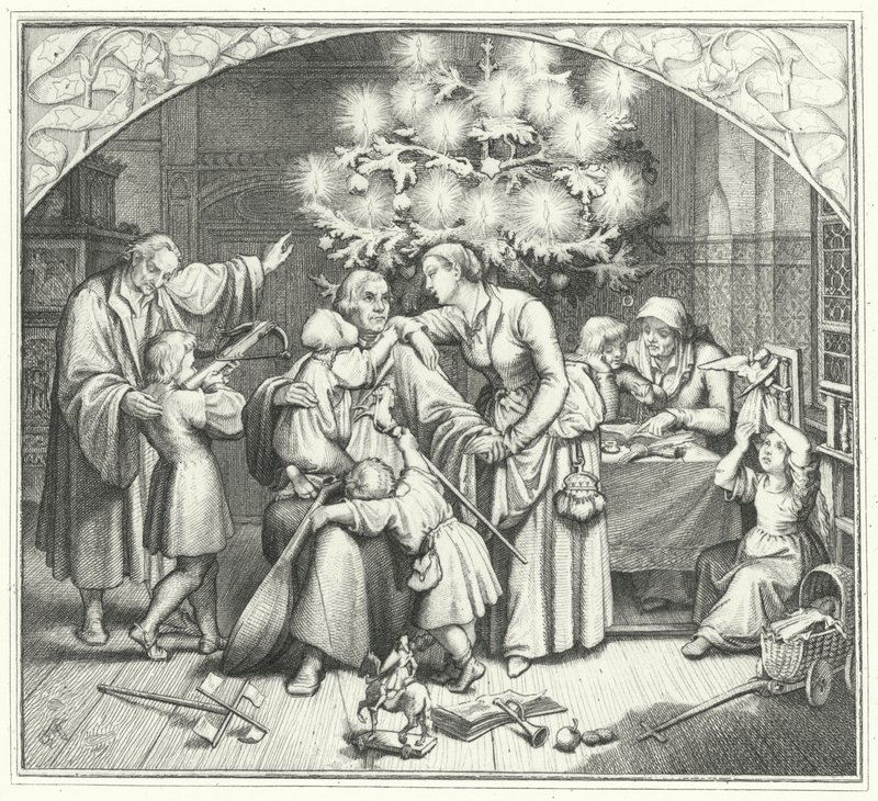 Martin Luther och hans familj njuter av julhelgen (gravyr) av Gustav Ferdinand Leopold Konig