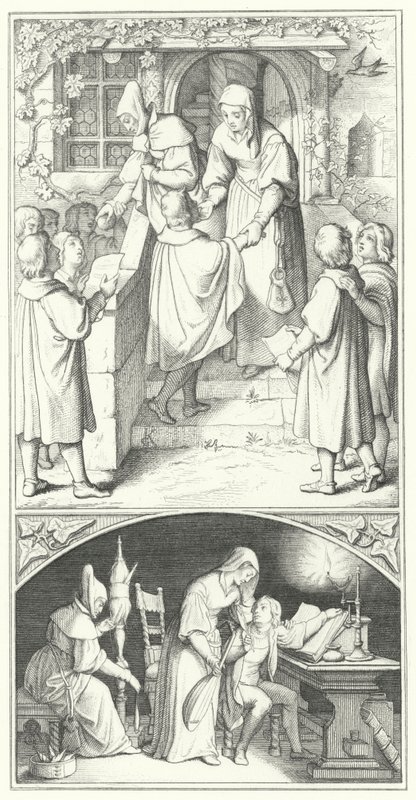 Martin Luther som ung student som sjunger i staden Eisenach (gravyr) av Gustav Ferdinand Leopold Konig